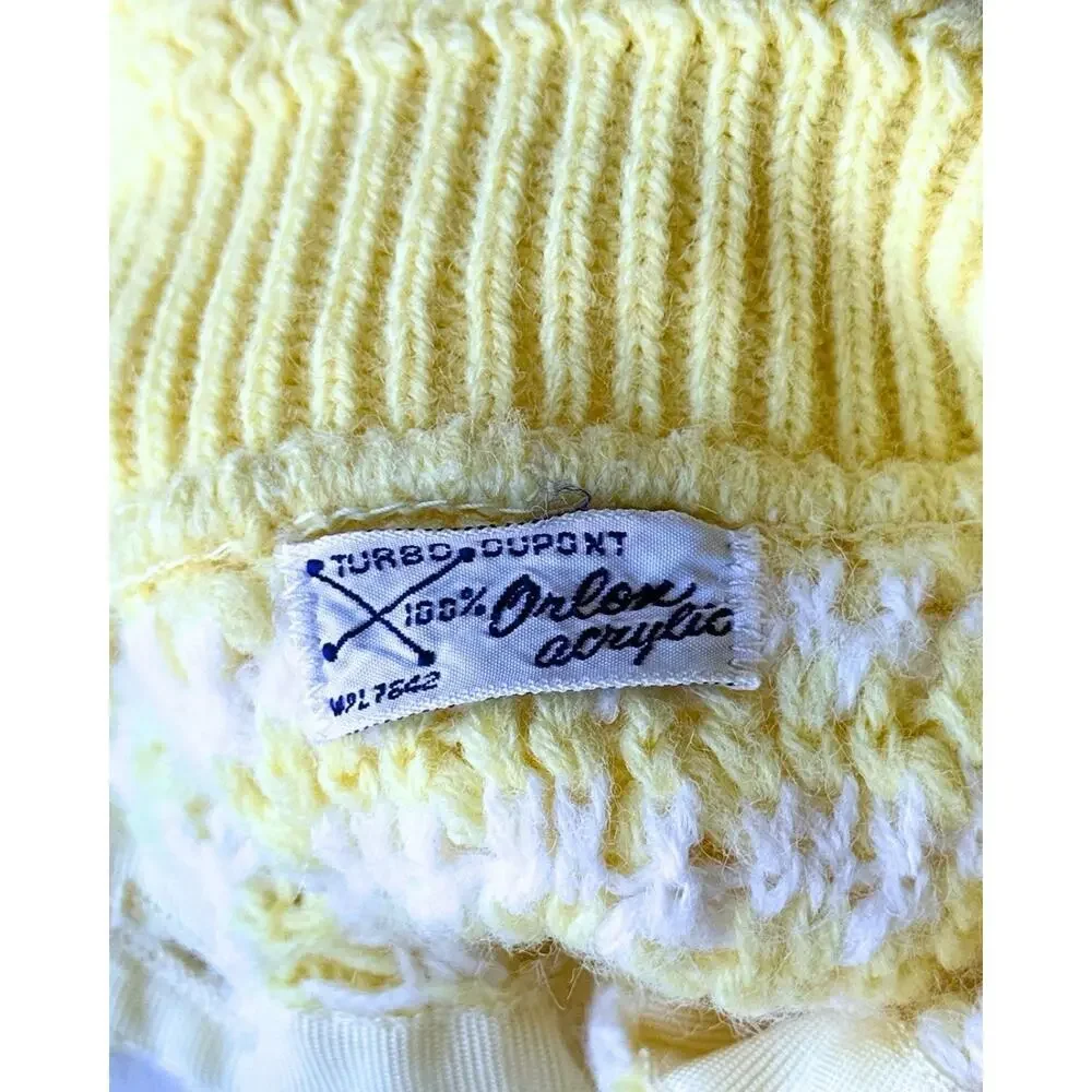 Vintage Orlon Acrylic Baby Yellow Cardigan Sweater White Popcorn Knit